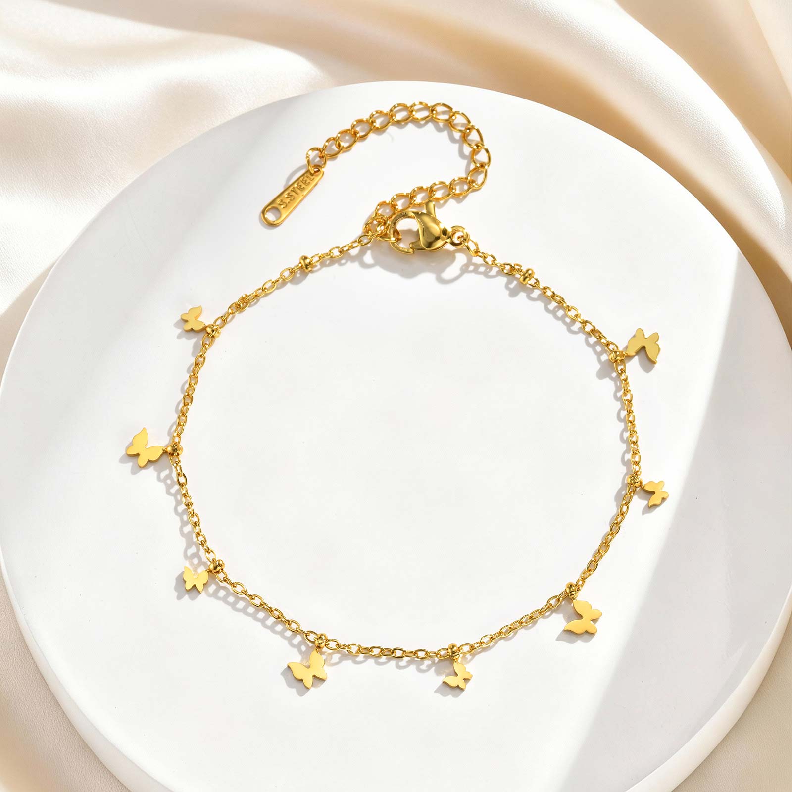 Butterfly Clasp Deployant - 絶妙な蝶のチェーンブレスレット レディース ゴールドメッキ ステンレススチール リンクチェーンブレスレット ファッション