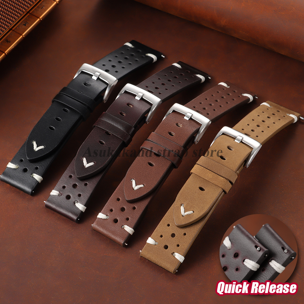 Leather Strap Quick Release - 20mm 22mm 本革オイルワックスレザーストラップ クイックリリース セイコー用 牛革製腕時計バンド