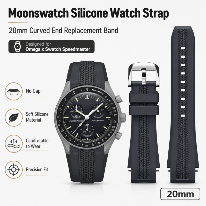 Omega Watch Seamaster - 20mm カーブエンド ノーギャップ シリコン製腕時計ストラップ オメガ x