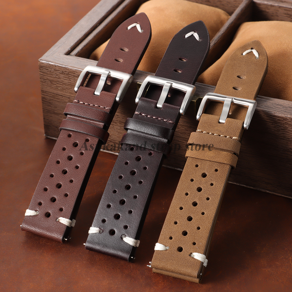 20mm 22mm 本革オイルワックスレザーストラップ クイ - Leather Strap Quick Release のレビューと価格