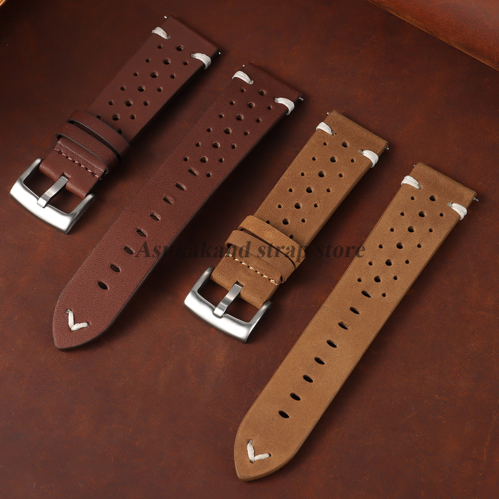 20mm 22mm 本革オイルワックスレザーストラップ クイ - Leather Strap Quick Release のレビューと価格